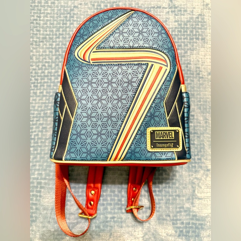 Ms. Marvel Loungefly Blue and Gold Backpack EUC